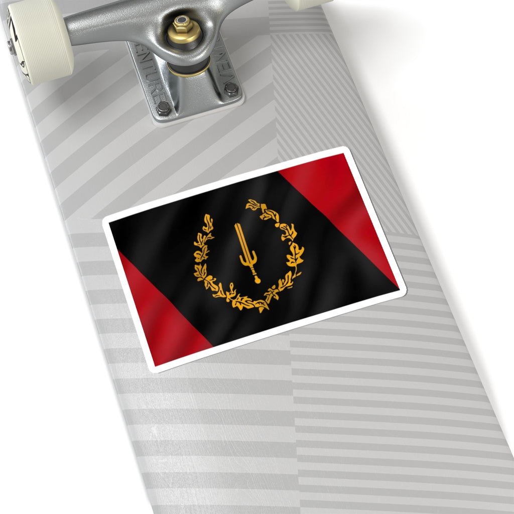 Heraldic Trident Wreath Sticker — Black & Red Decorative Kiss-Cut Vinyl