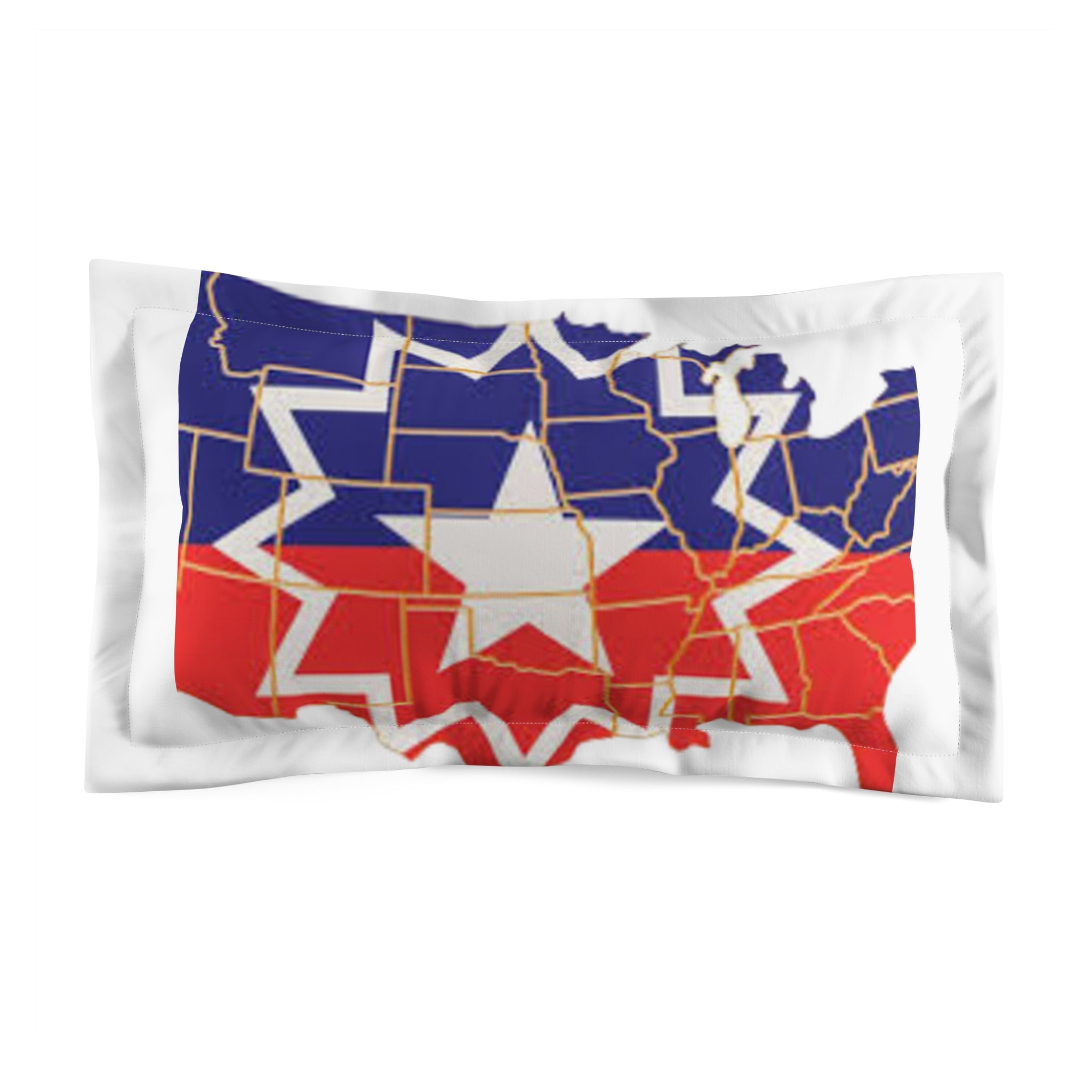 Patriotic USA Map Pillow Sham – Red White Blue Star Map Decor