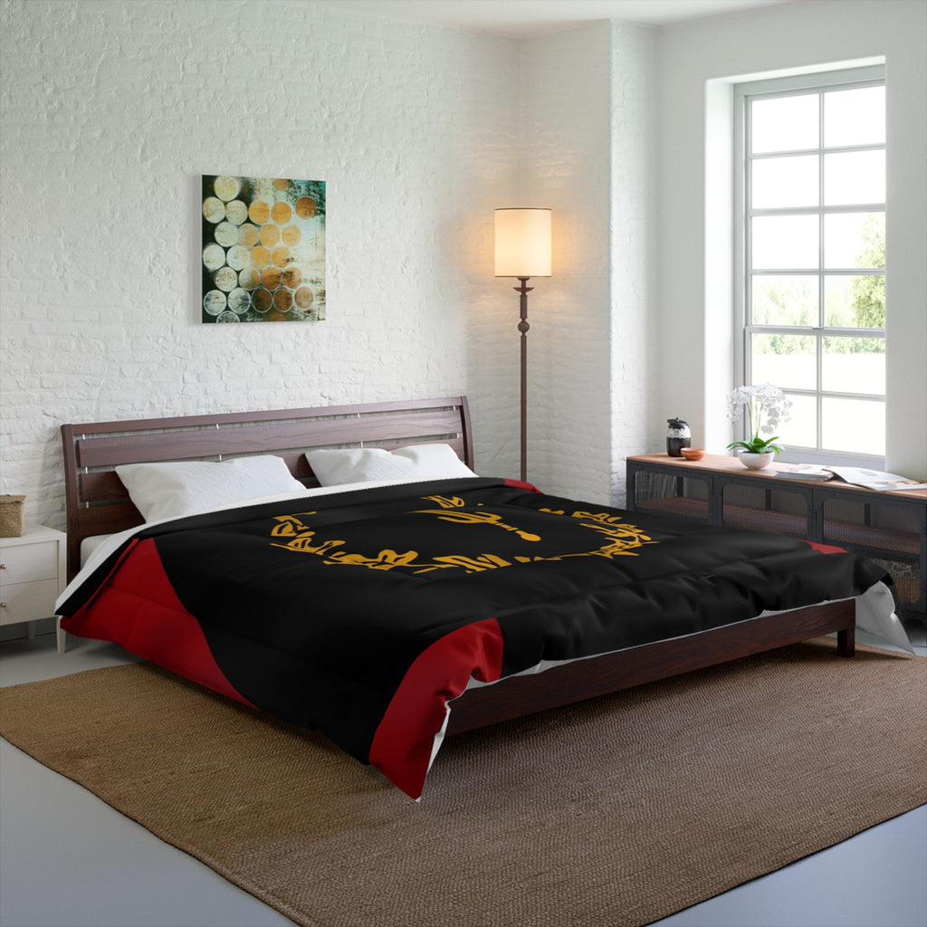 Heraldic Laurel Comforter – Black & Red Crest Bedding