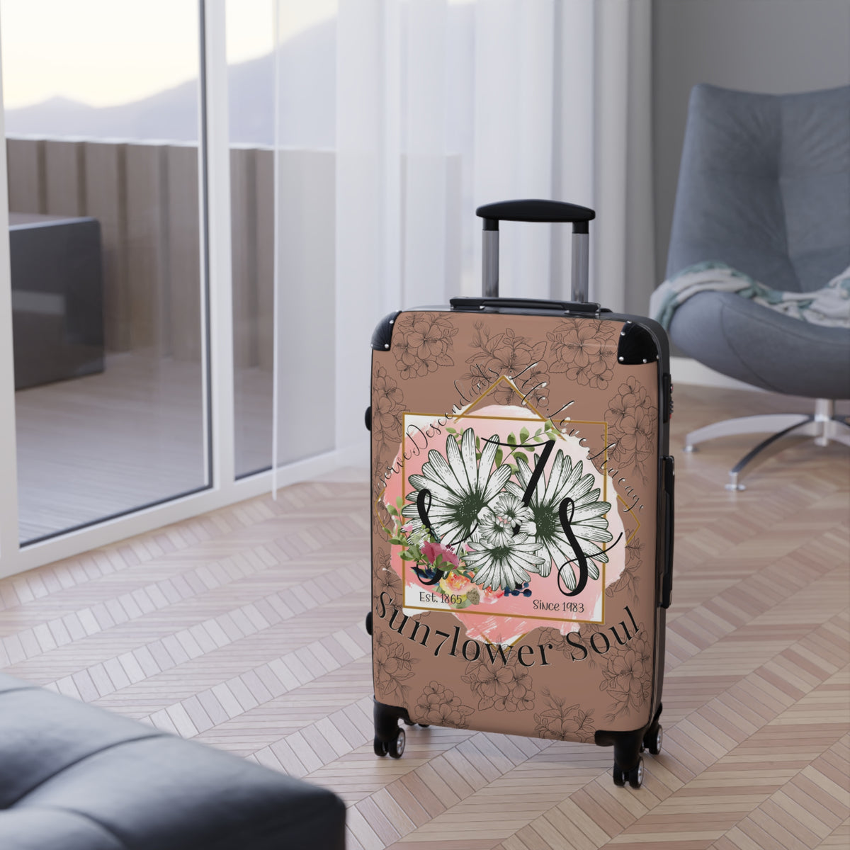 Sunflower Soul Carry-On Suitcase — Floral Travel Luggage with Vintage Butterfly Design