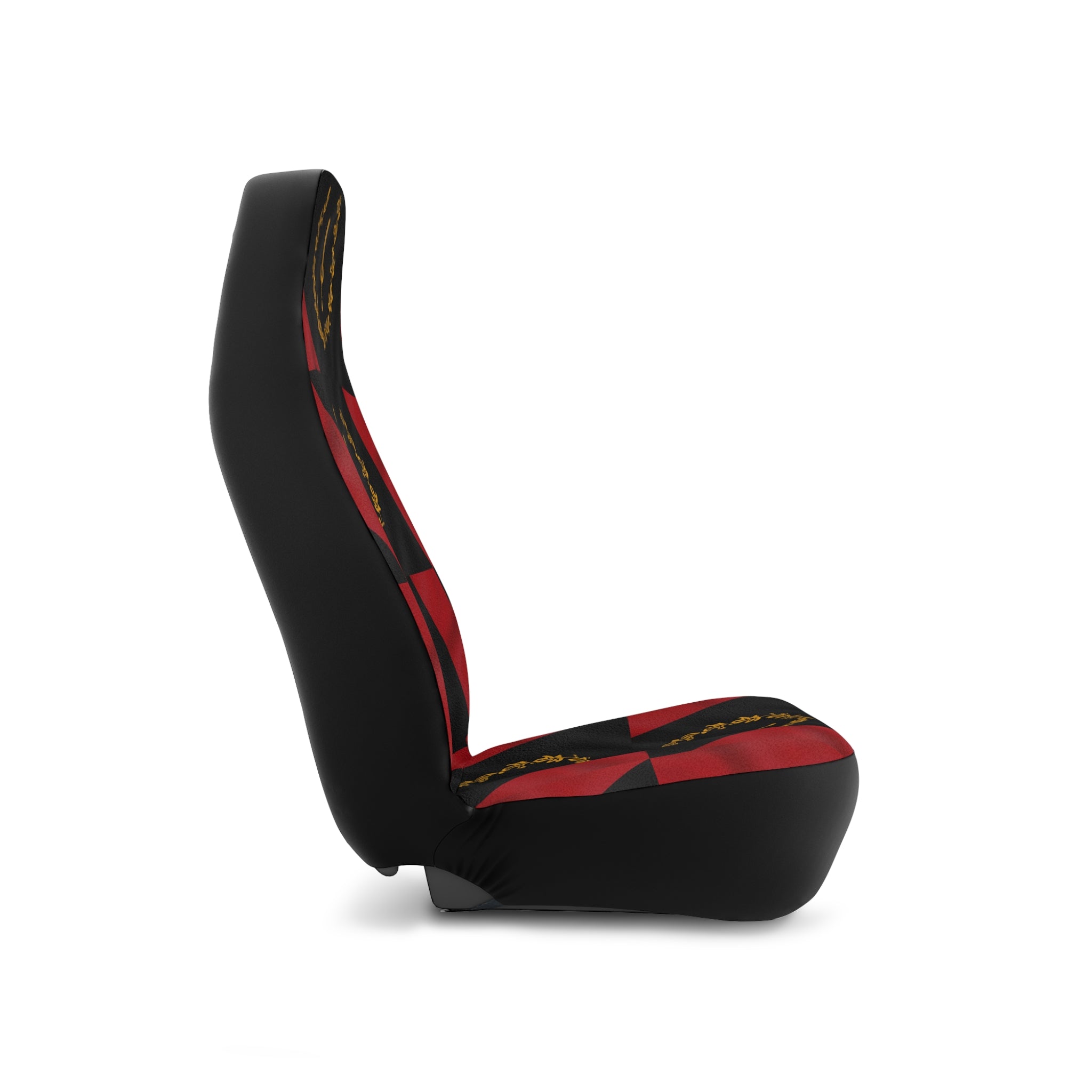 Car Seat Covers — Black & Red Geometric Pattern with Gold Laurel Emblem