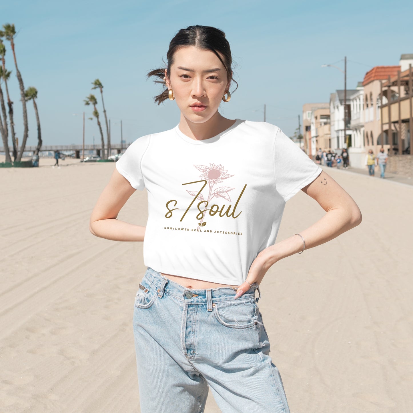 s7soul Women's Flowy Cropped Tee