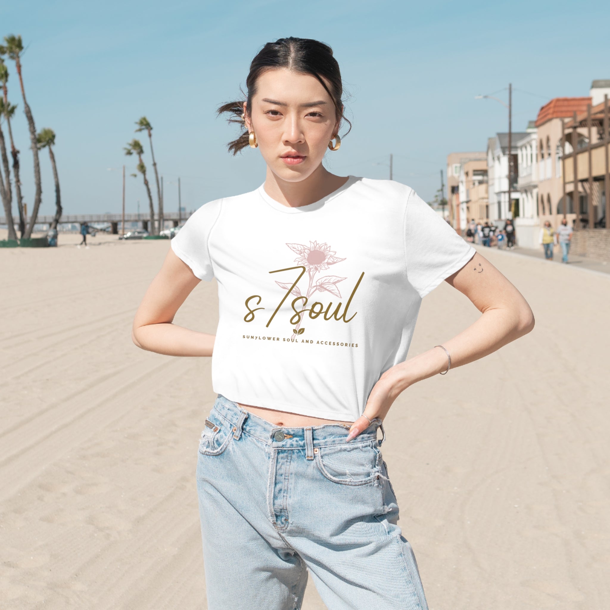 s7soul Women's Flowy Cropped Tee