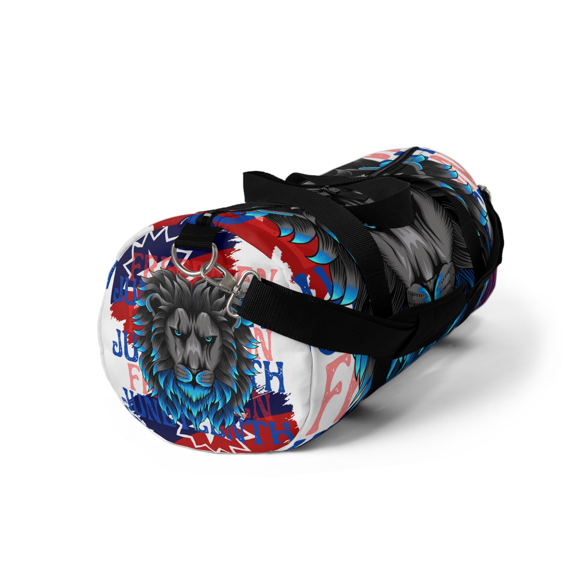Blue Lion Graphic Duffel Bag — Bold Patriotic Street-Art Travel Bag