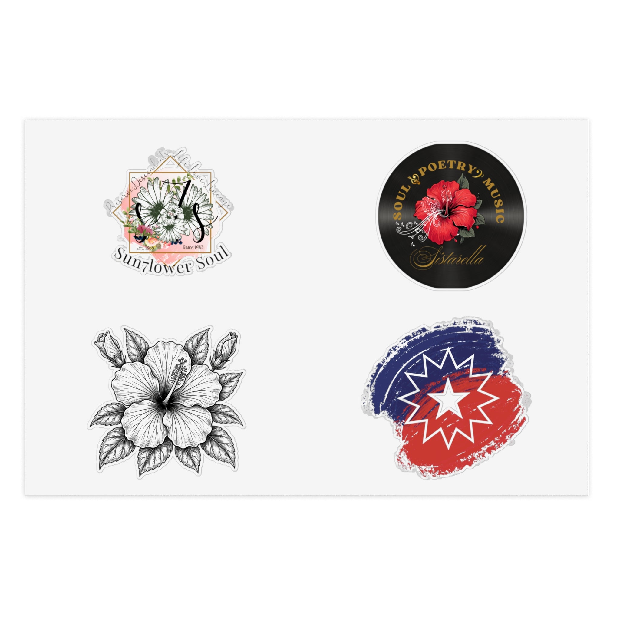 Floral Holographic Sticker Pack — 5-Piece Sunflower & Vintage Badge Designs
