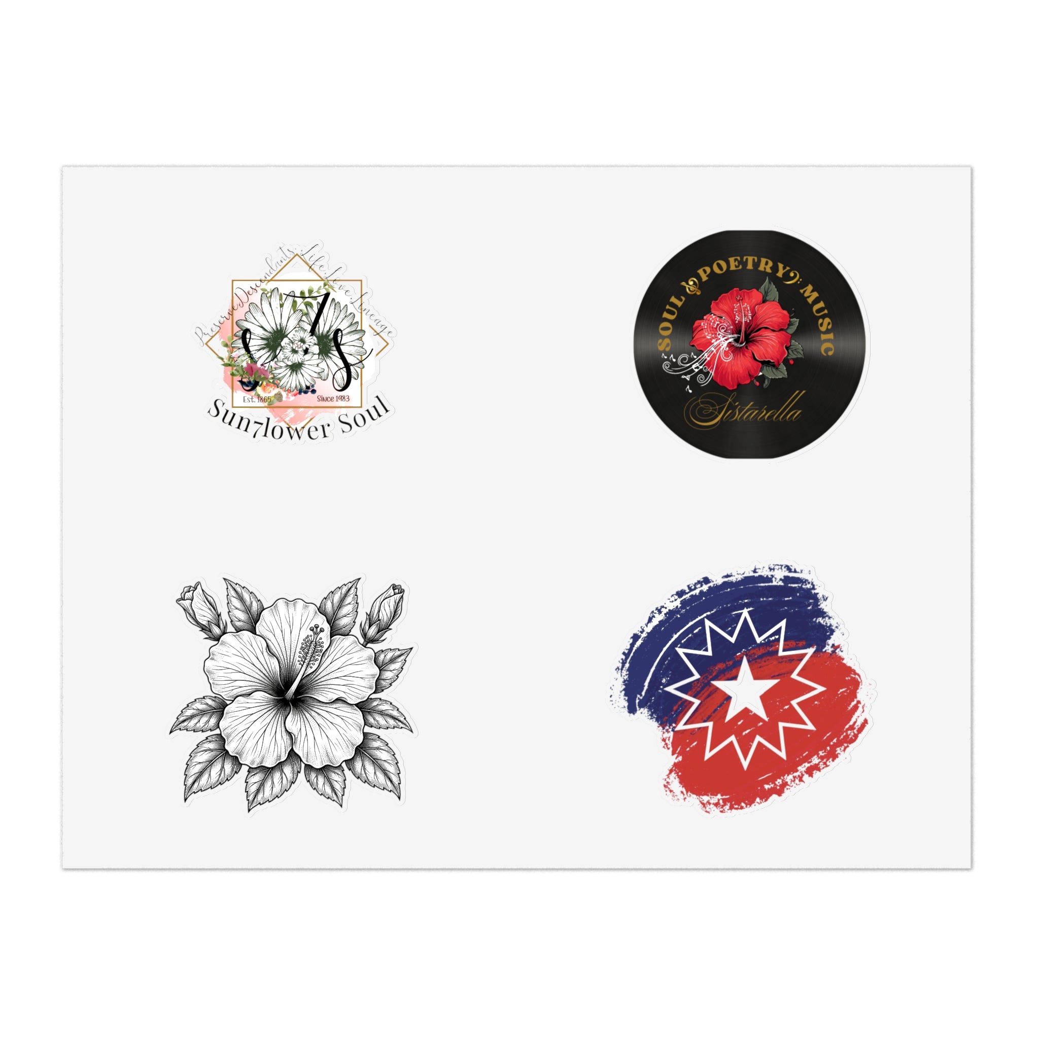 Floral Holographic Sticker Pack — 5-Piece Sunflower & Vintage Badge Designs