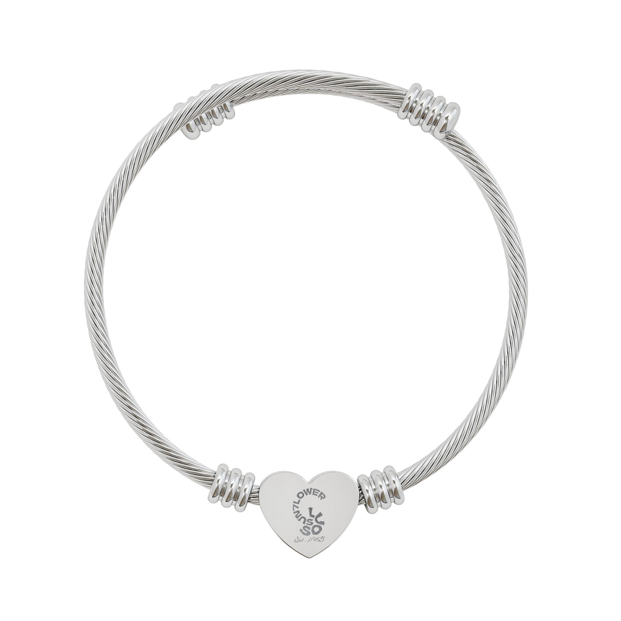 Engravable Heart Cuff Bracelet – Personalized Cable Wire Bangle (Silver or Gold)