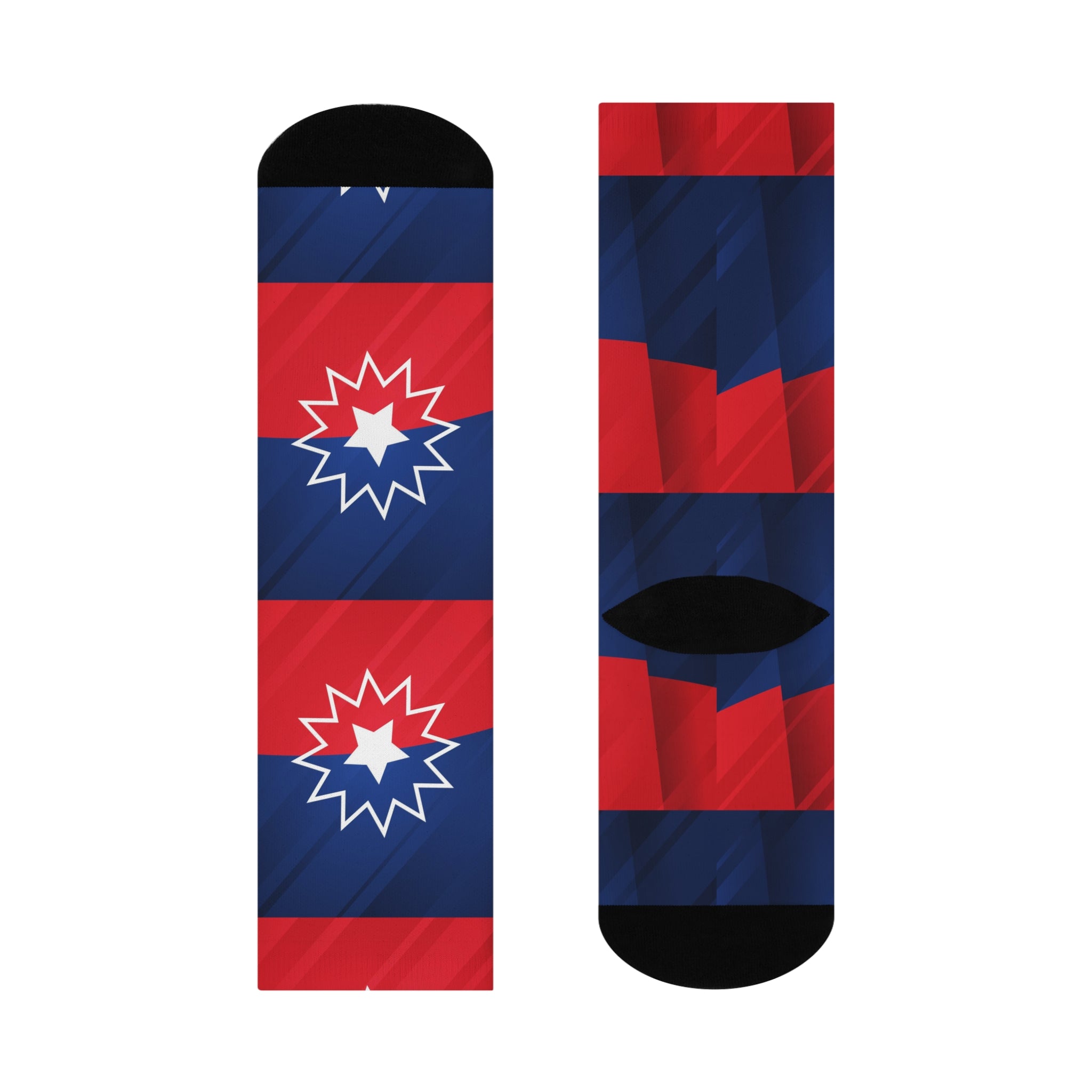 Patriotic Juneteenth Starburst Crew Socks – Cushioned Red & Navy Stripe Athletic Socks