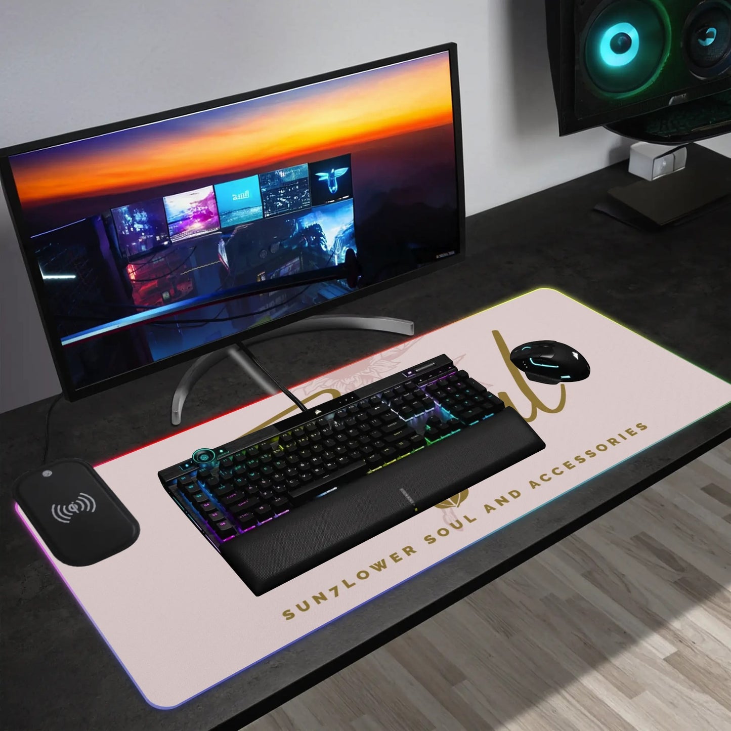 Wireless Charging Rubber RGB Desk Pad Gaming Led Mouse Pad