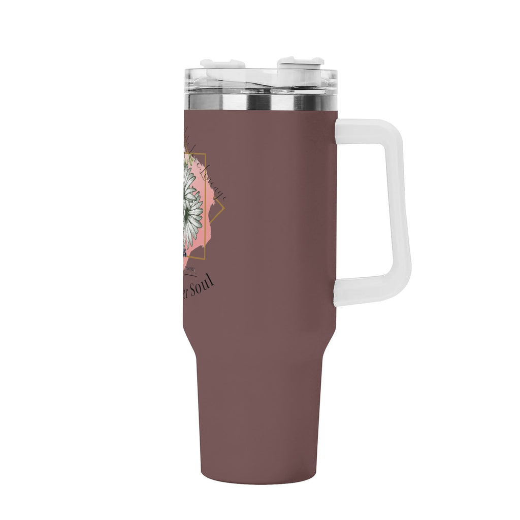 S7soul 40oz Stainless Steel Tumbler Gift white Handle and Straw