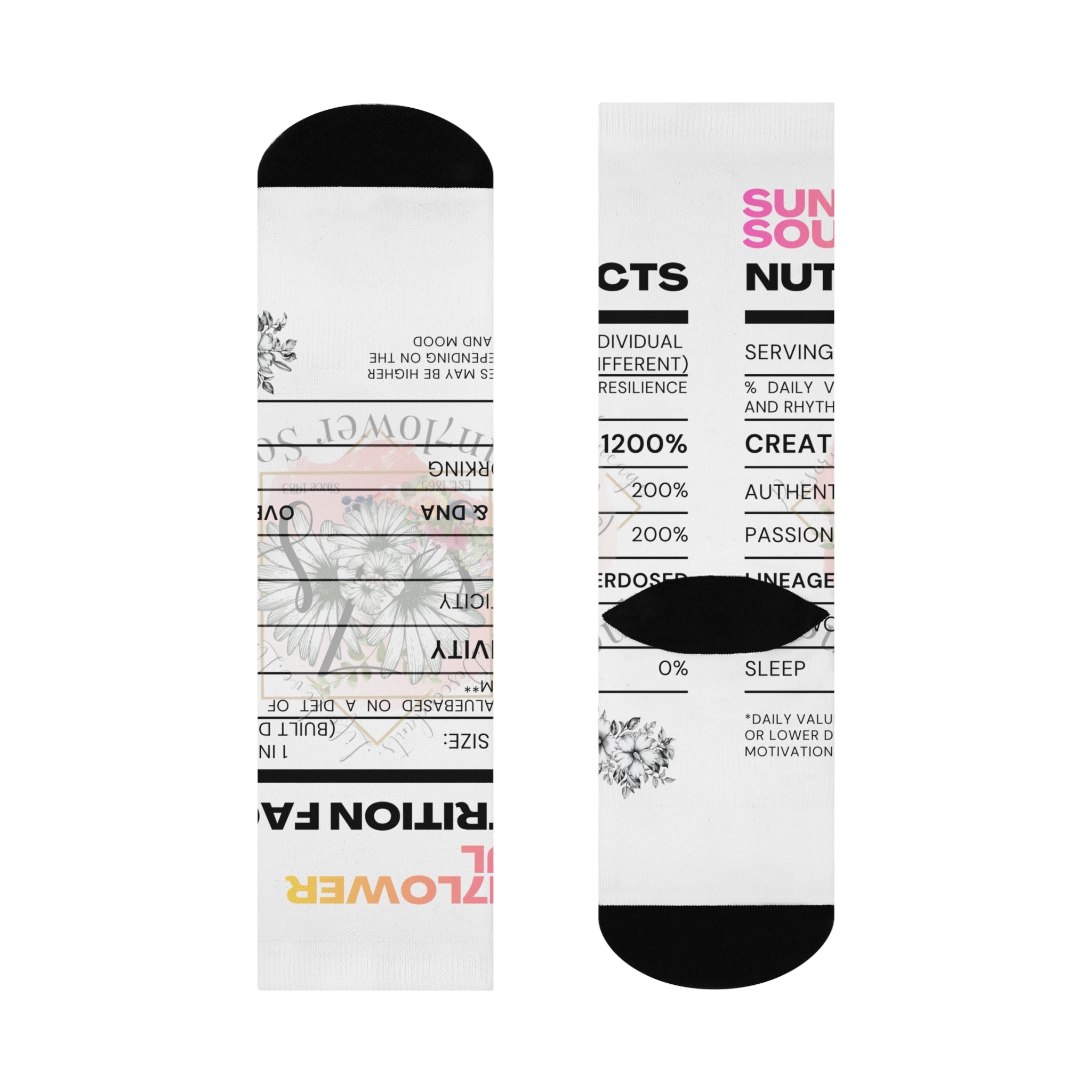 Cushioned Crew Socks — “Mental Health Nutrition Facts” Novelty Crew Socks