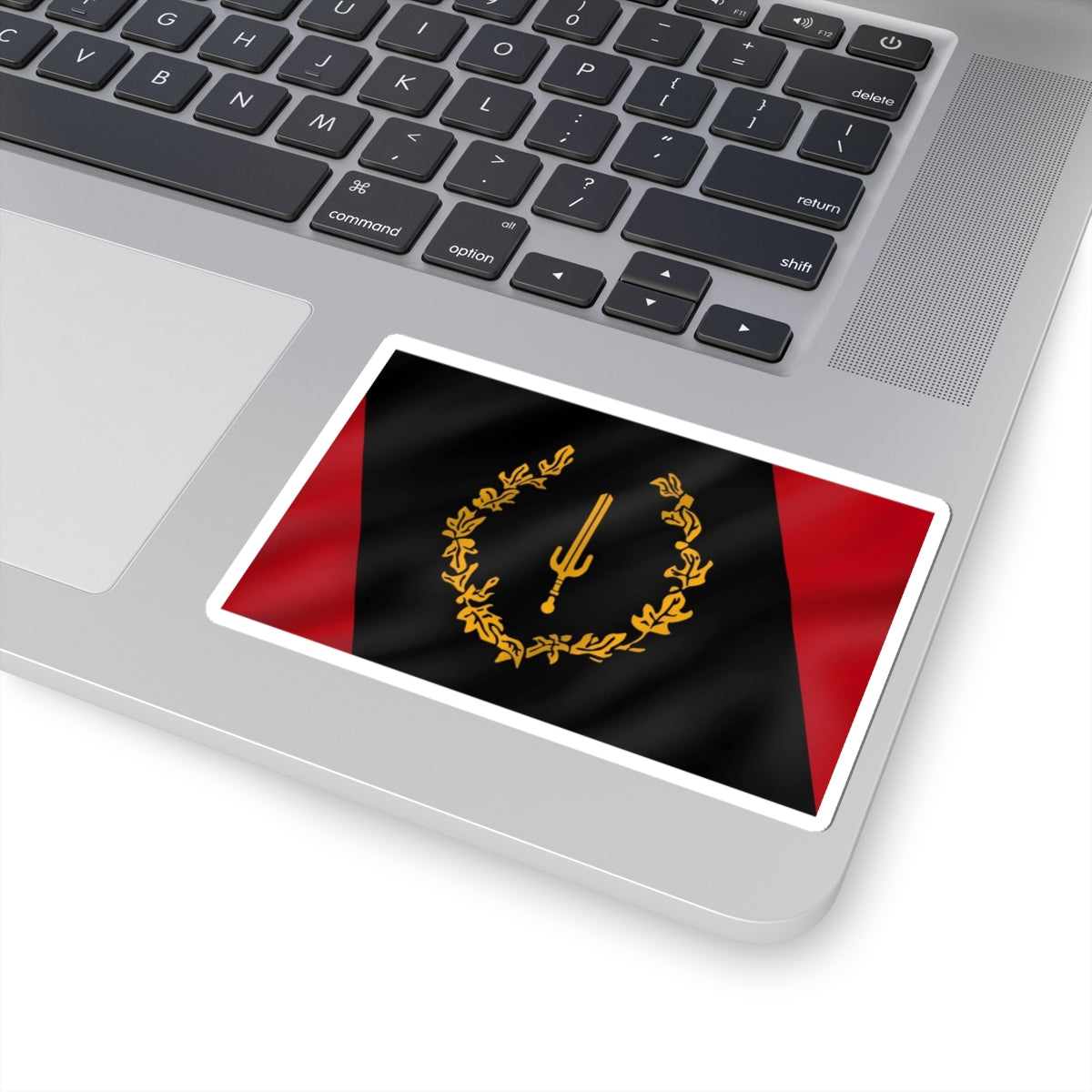 Heraldic Trident Wreath Sticker — Black & Red Decorative Kiss-Cut Vinyl