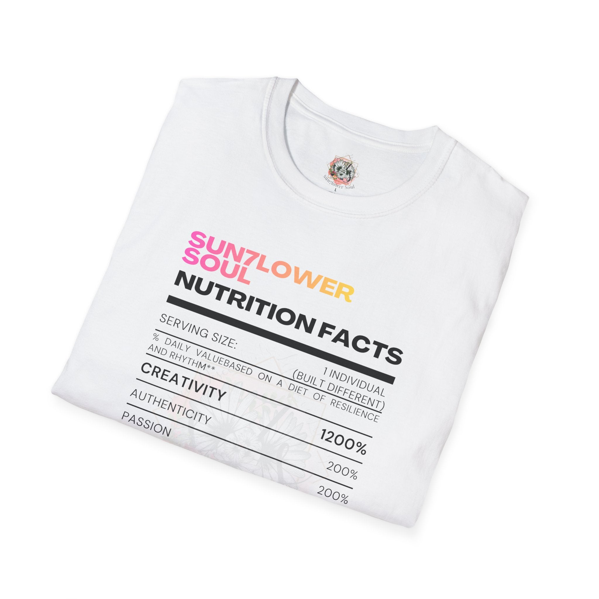Sunflower Soul Nutrition Facts T-Shirt — Floral Hibiscus Graphic Tee