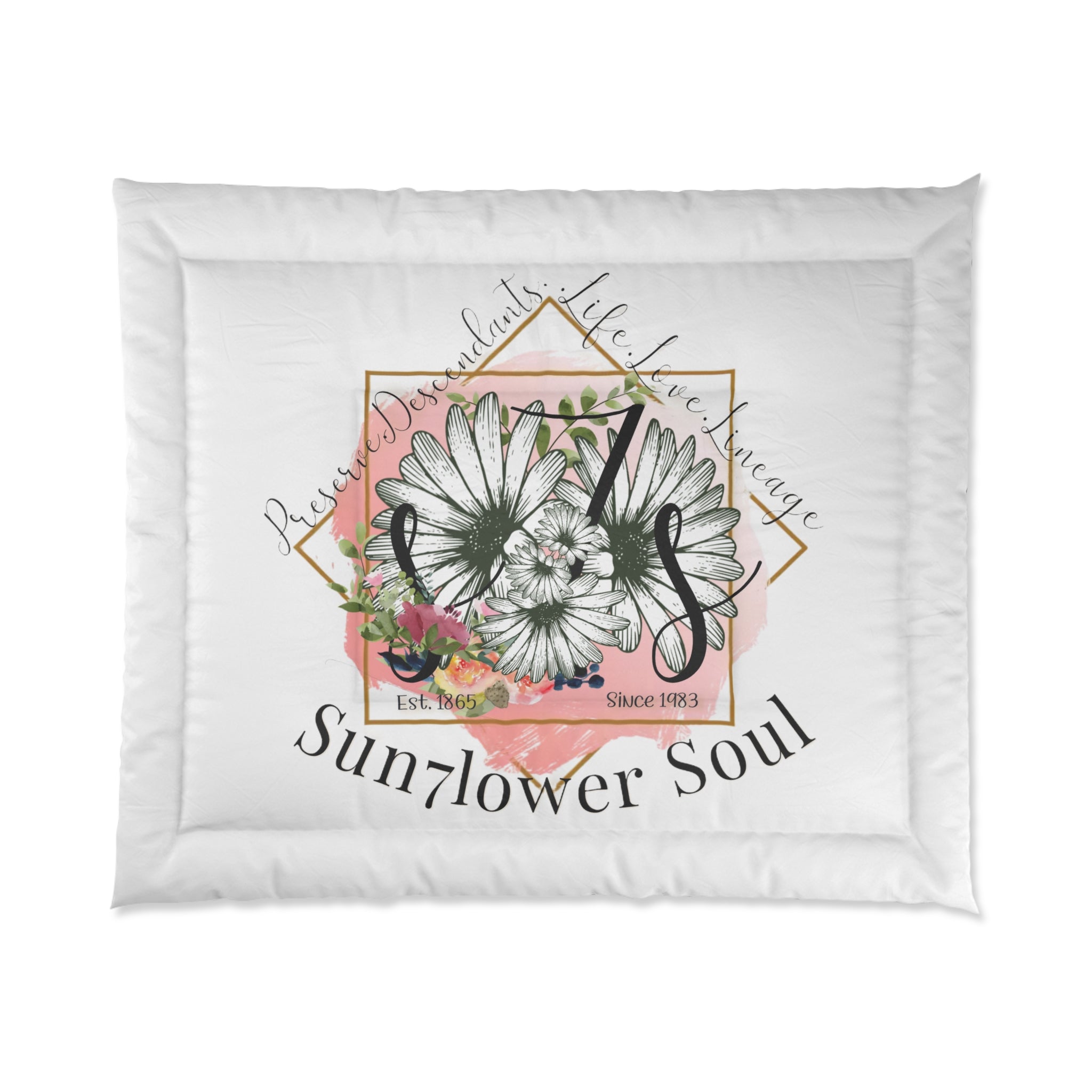 Sunflower Soul Comforter — Floral Monogram Daisy Bedding with 'Sunflower Soul' Text