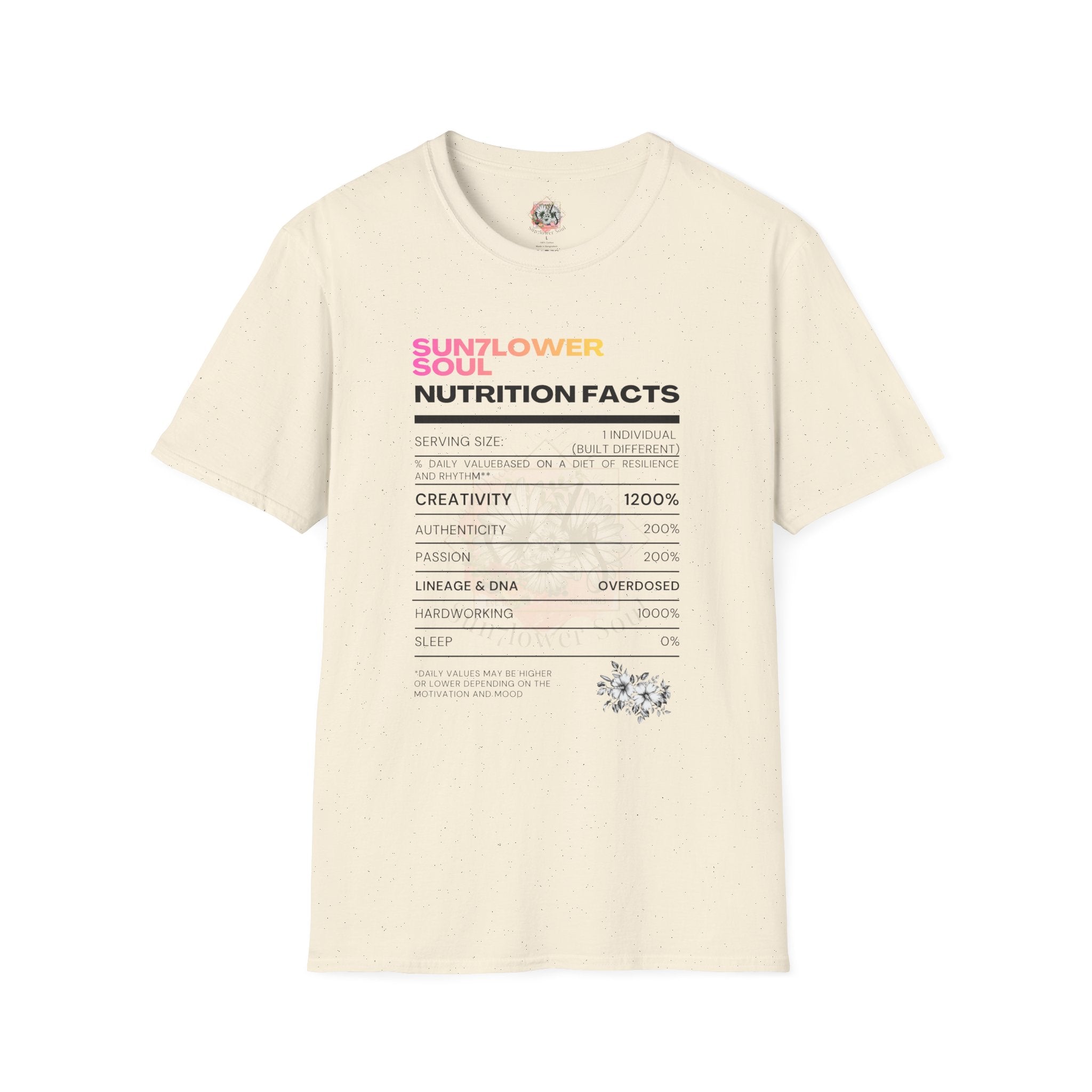 Sunflower Soul Nutrition Facts T-Shirt — Floral Hibiscus Graphic Tee