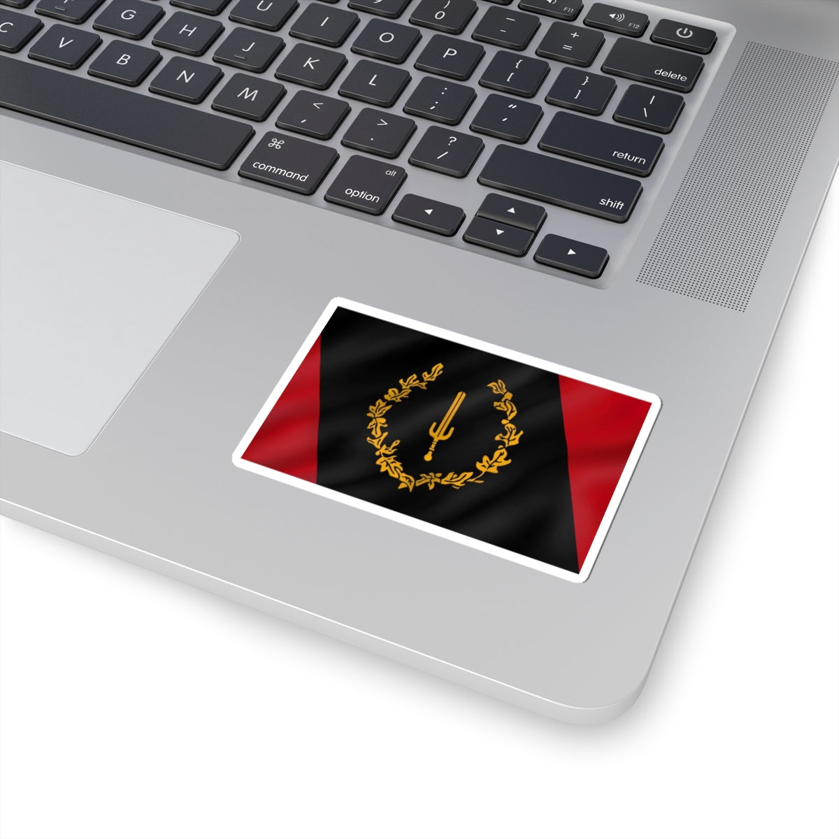 Heraldic Trident Wreath Sticker — Black & Red Decorative Kiss-Cut Vinyl
