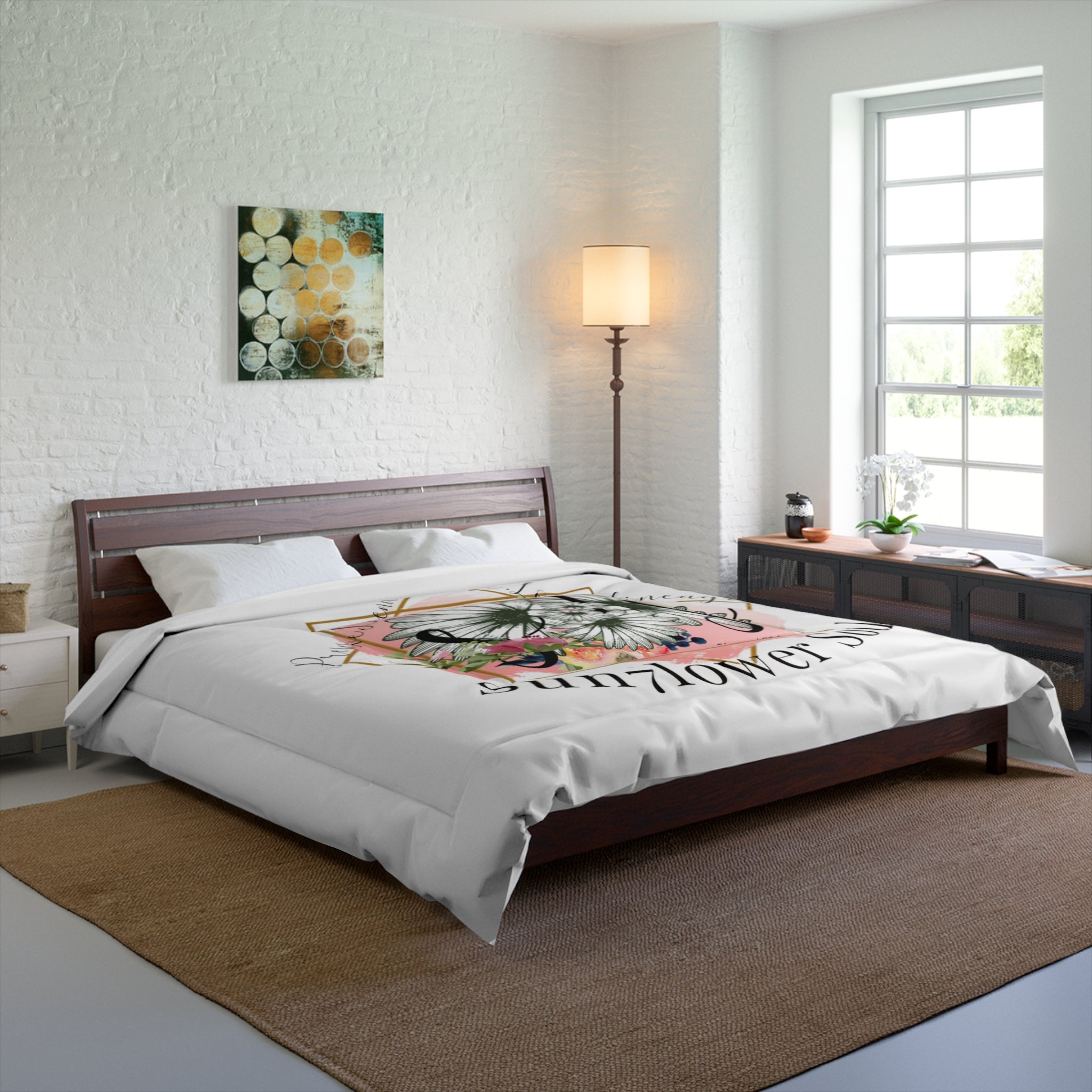 Sunflower Soul Comforter — Floral Monogram Daisy Bedding with 'Sunflower Soul' Text
