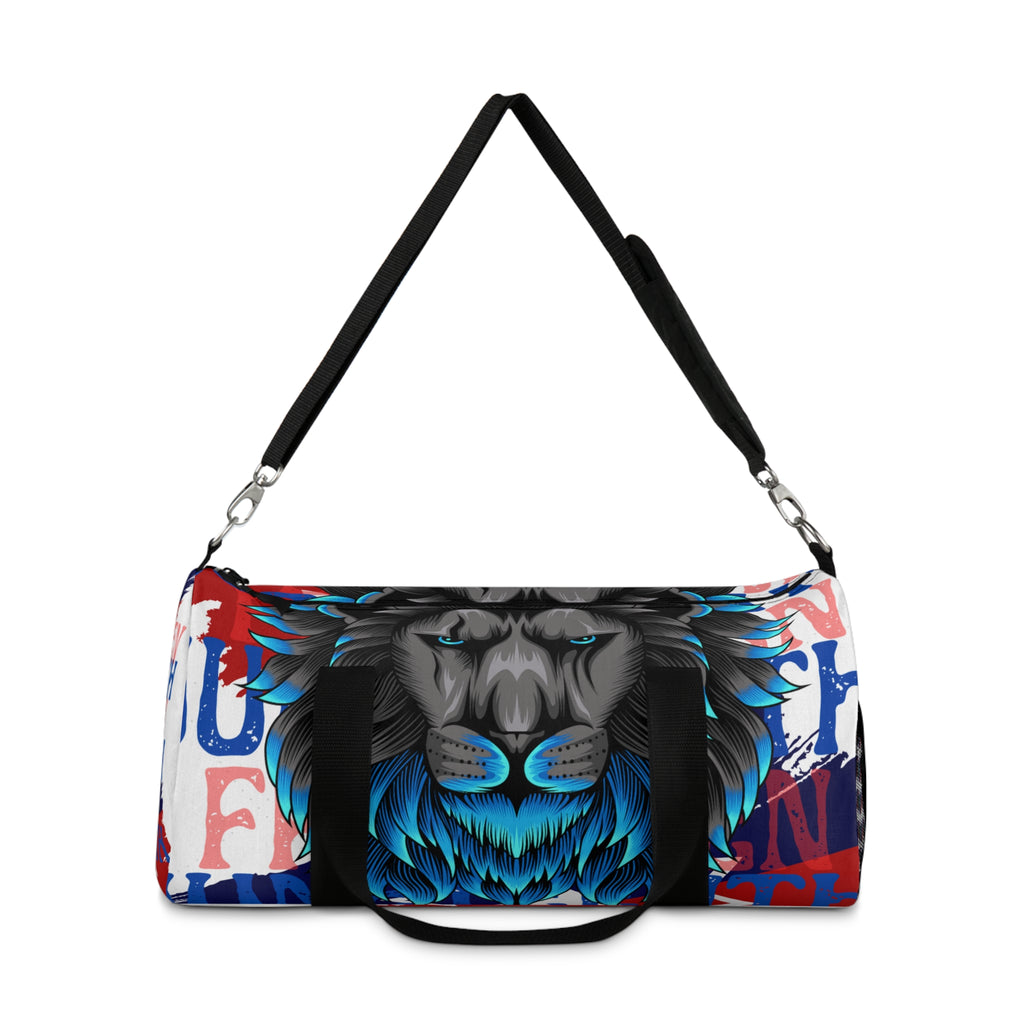 Blue Lion Graphic Duffel Bag — Bold Patriotic Street-Art Travel Bag