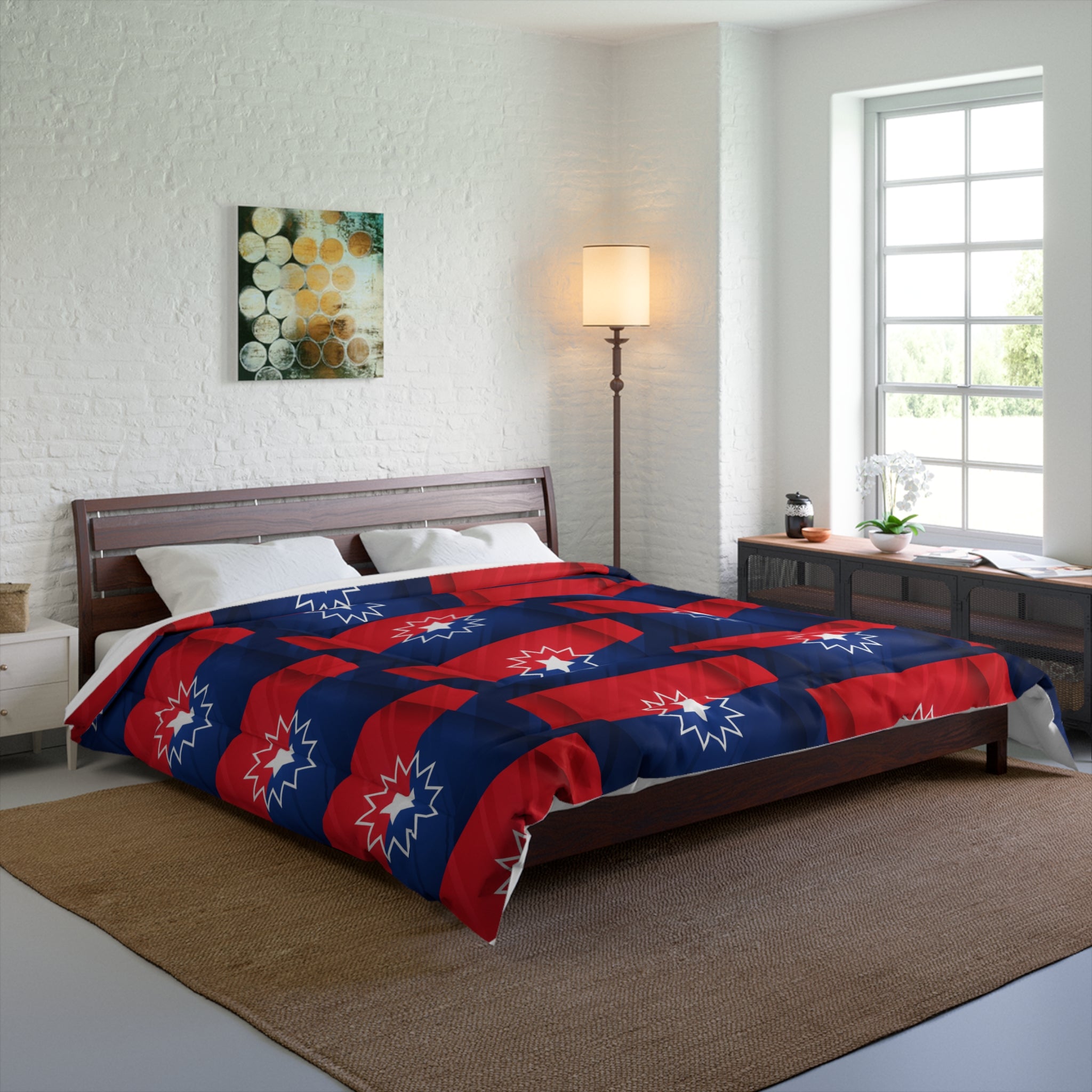 Red & Navy Geometric Juneteenth Comforter - Bold Patriotic Bedroom Duvet