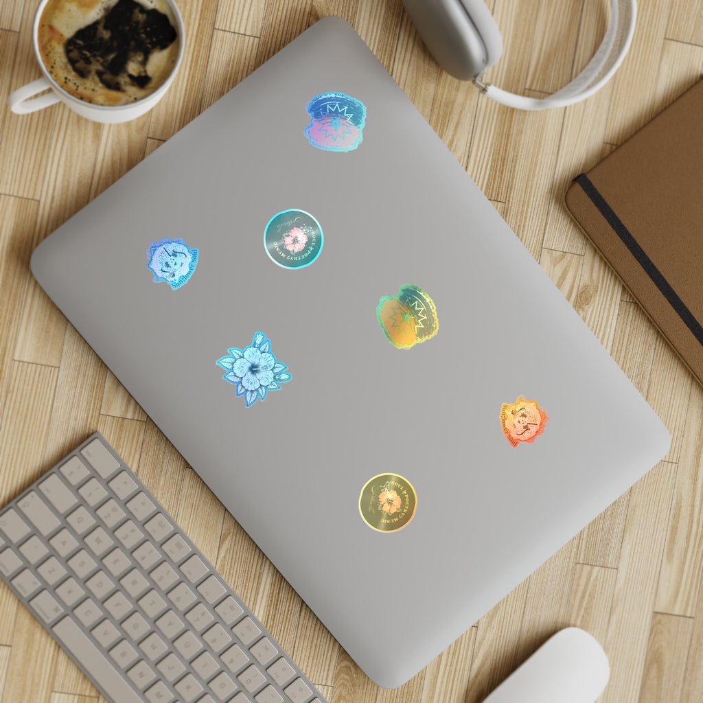 Floral Holographic Sticker Pack — 5-Piece Sunflower & Vintage Badge Designs