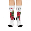 Cushioned Crew Socks — Red Hibiscus Floral 'Freedom' Design