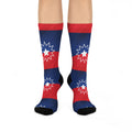 Patriotic Juneteenth Starburst Crew Socks – Cushioned Red & Navy Stripe Athletic Socks