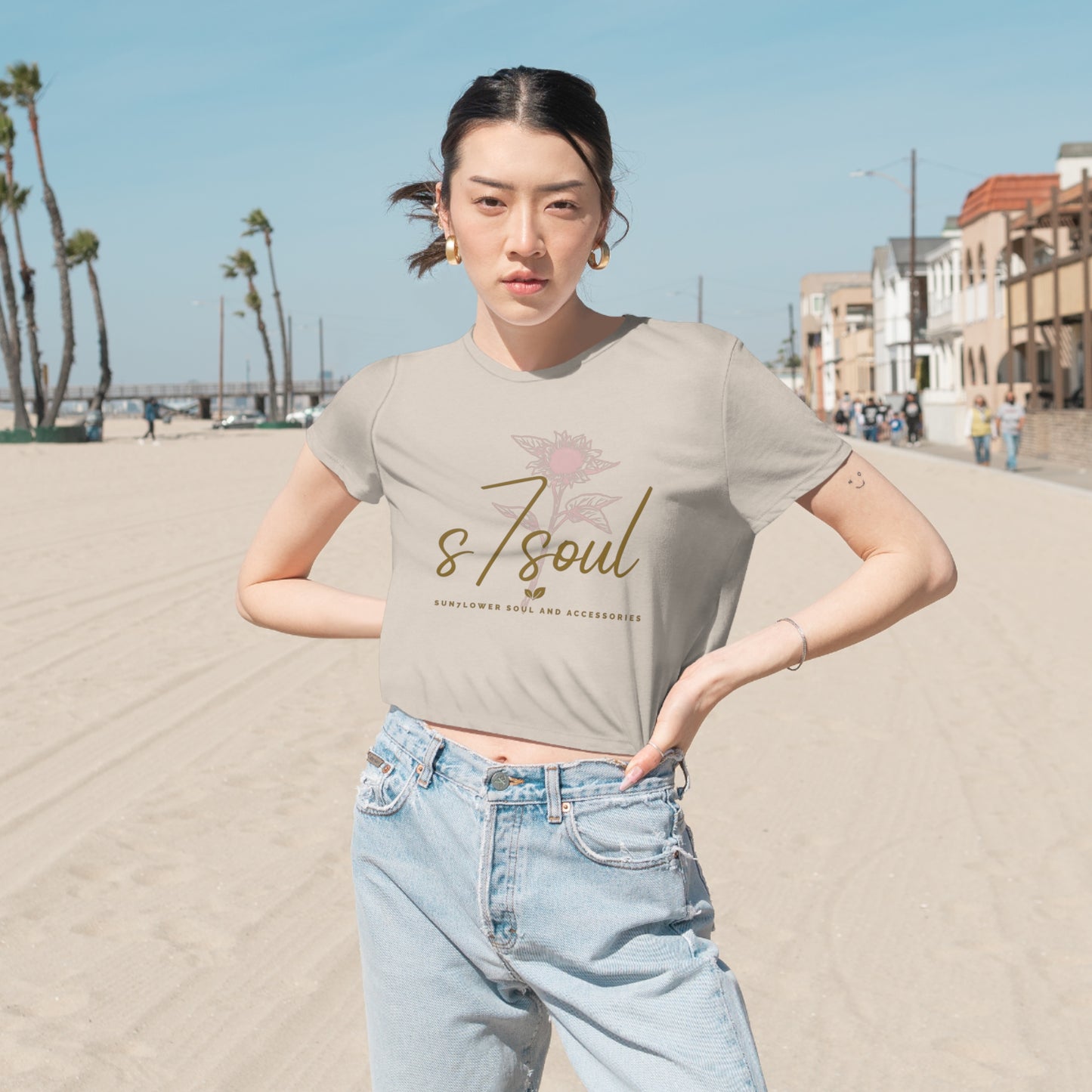 s7soul Women's Flowy Cropped Tee