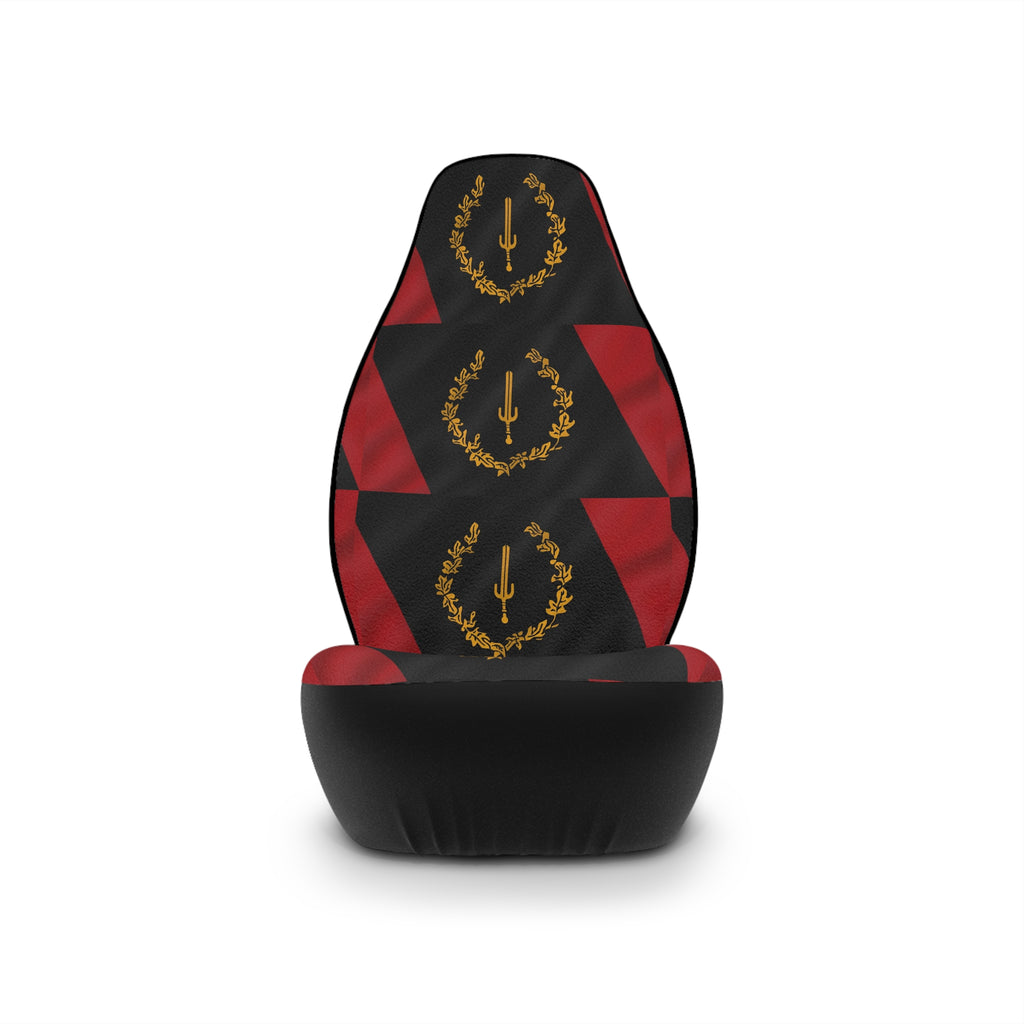 Car Seat Covers — Black & Red Geometric Pattern with Gold Laurel Emblem