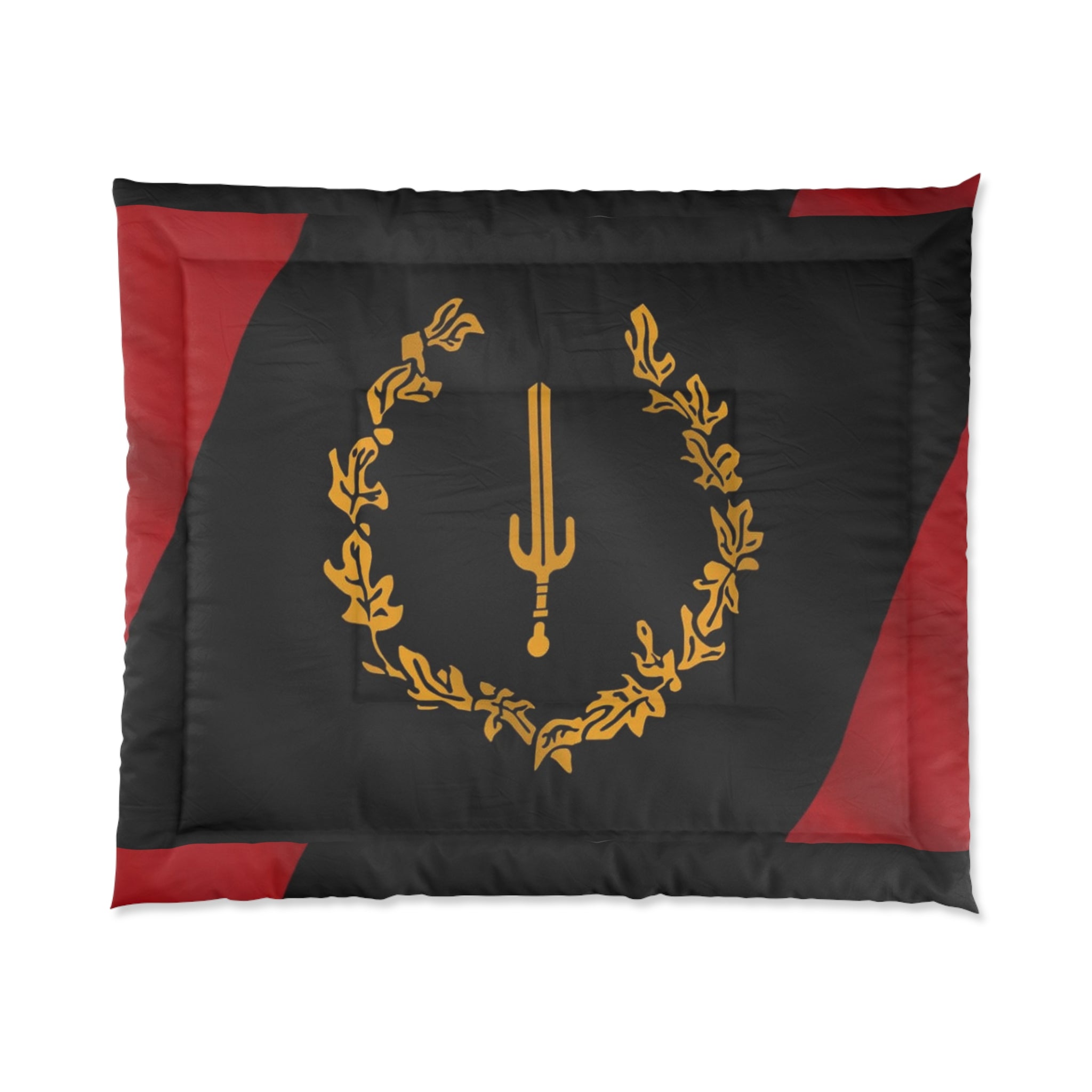 Heraldic Laurel Comforter – Black & Red Crest Bedding