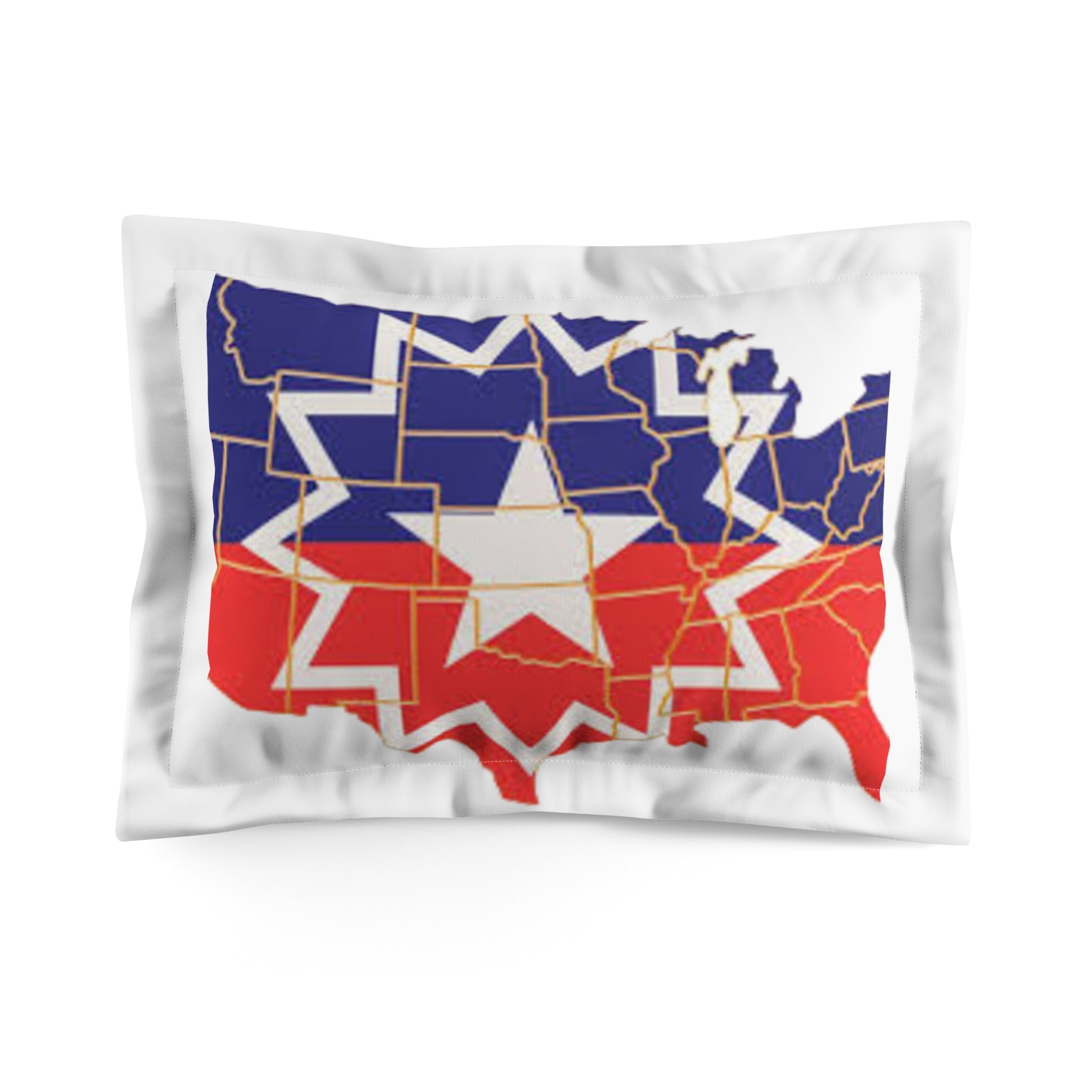 Patriotic USA Map Pillow Sham – Red White Blue Star Map Decor