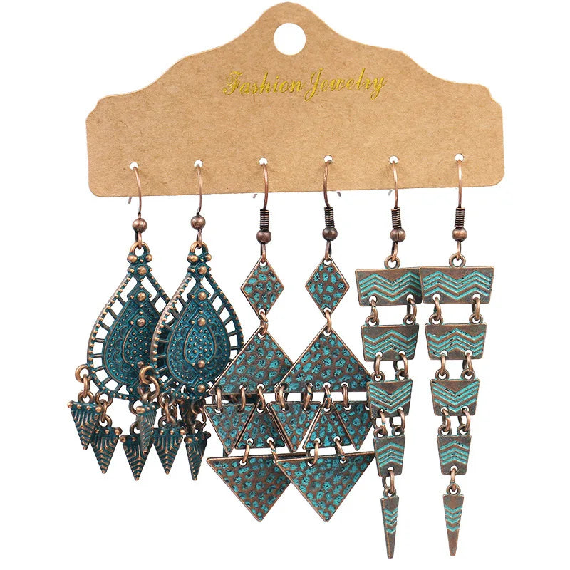 3 Pairs Per Set Fashionable Vintage Women Earrings Wholesale Price Cheap Zinc Alloy Drop Earrings New Bohemia Jewelry